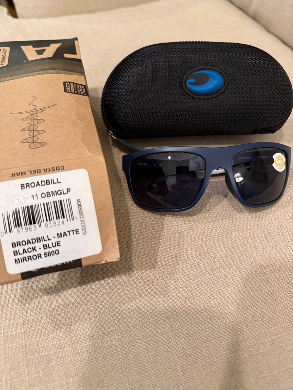Costa Broadbill Matte Black and Blue Polarized Sunglasses